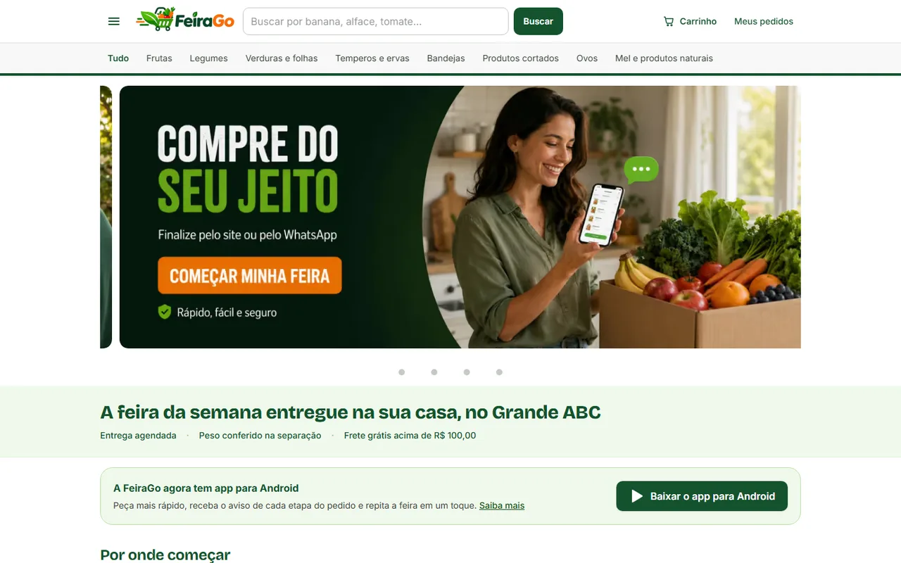 Tela inicial do FeiraGo no computador