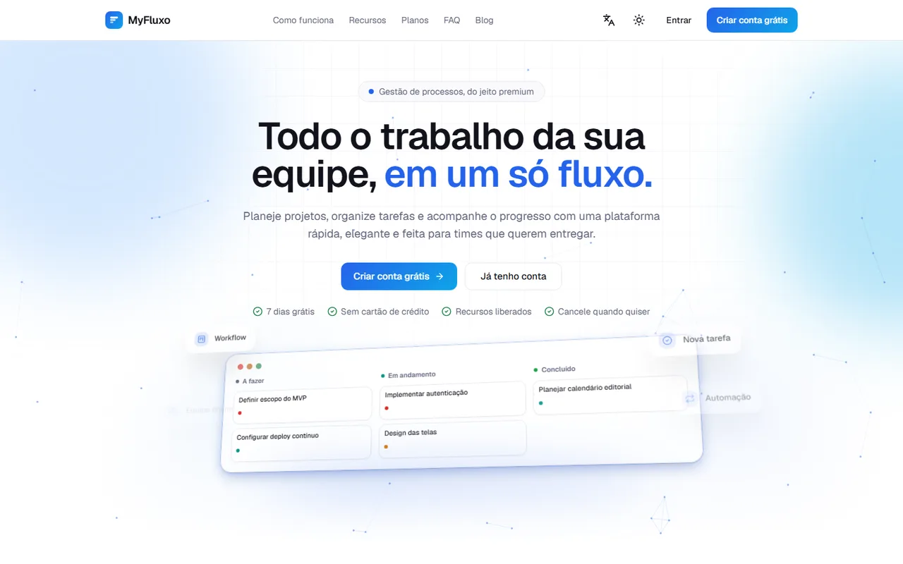 Tela inicial do MyFluxo no computador