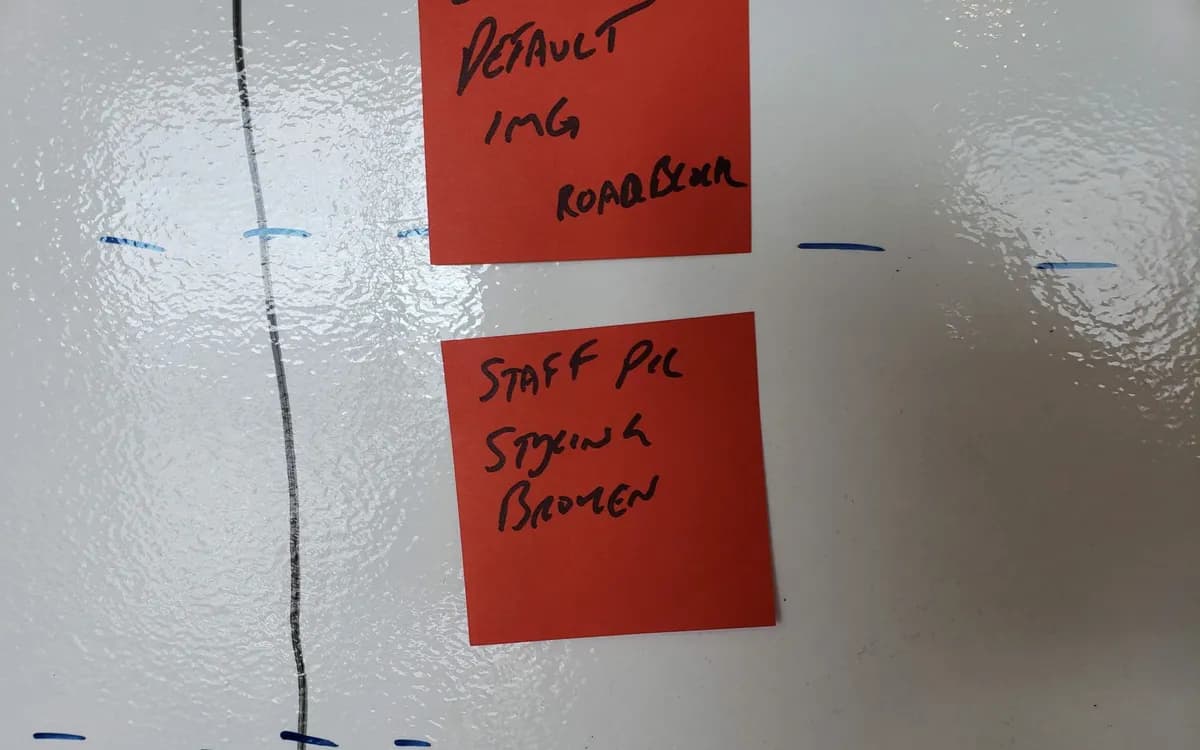 Quadro branco com anotações do fluxo de trabalho