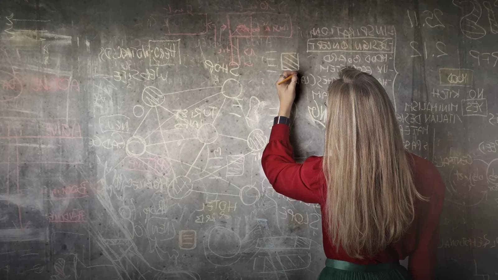 Profissional diante de um quadro com ideias sobre inteligência artificial