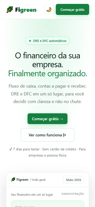 Tela inicial do Figreen no celular
