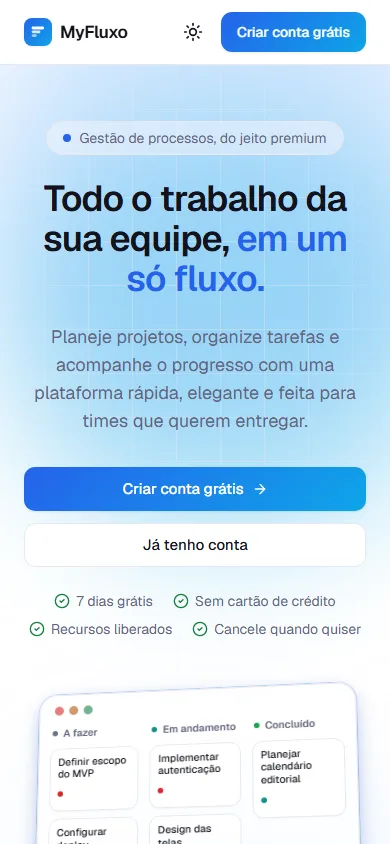 Tela inicial do MyFluxo no celular